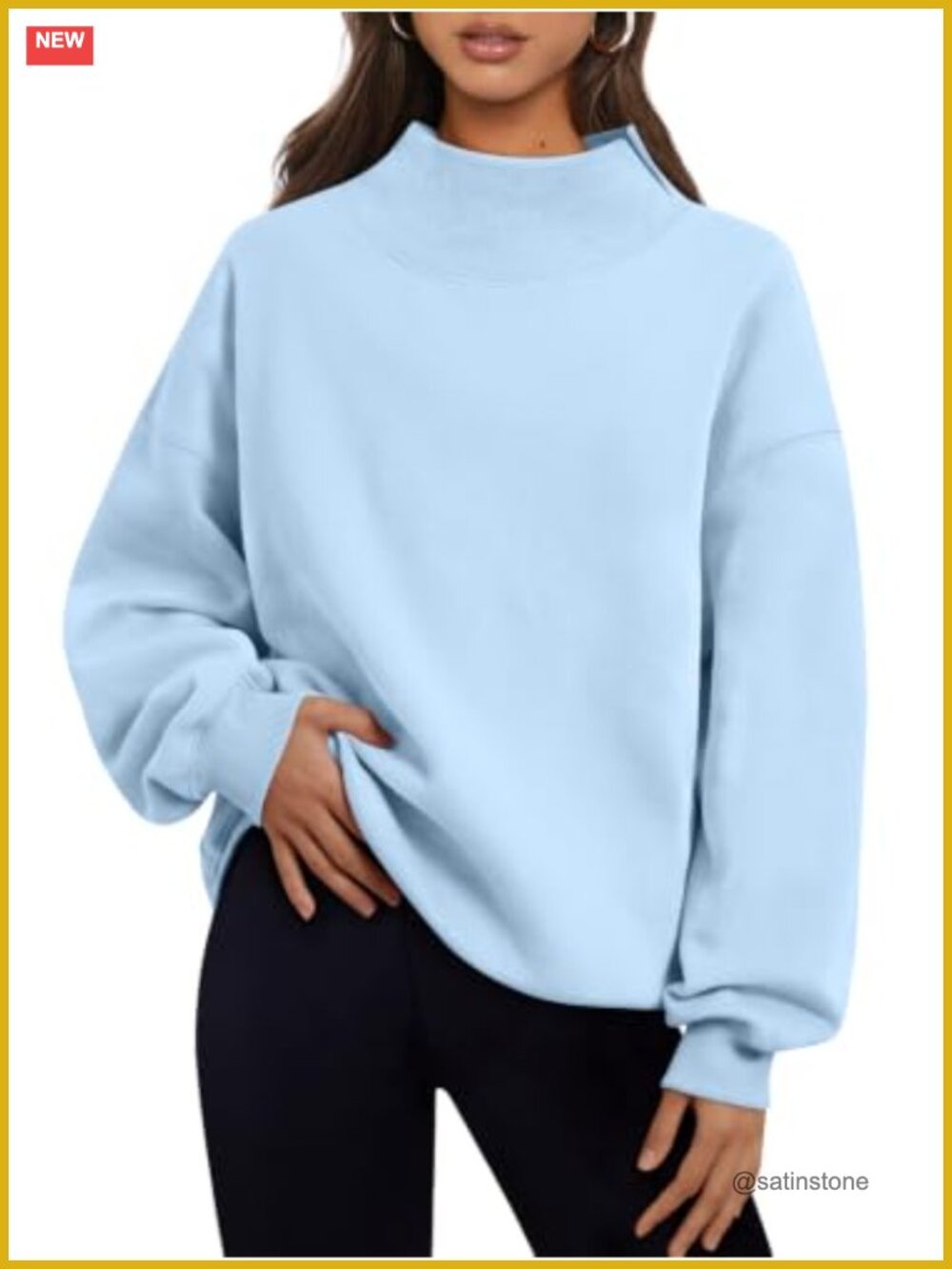 Oversized Mock Neck Sweatshirt Fleece Lined Pullover Long Sleeve